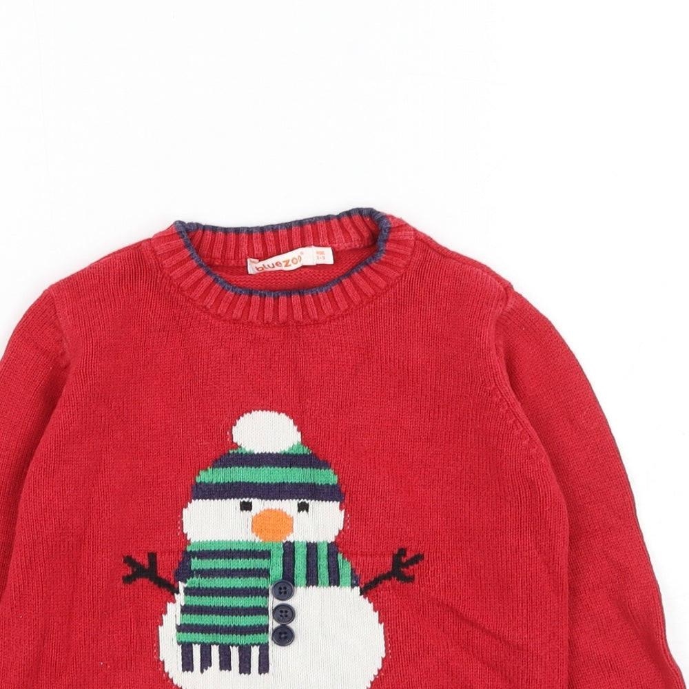 Blue Zoo Boys Red Round Neck Cotton Pullover Jumper Size 2-3 Years Pullover - Snowman Christmas