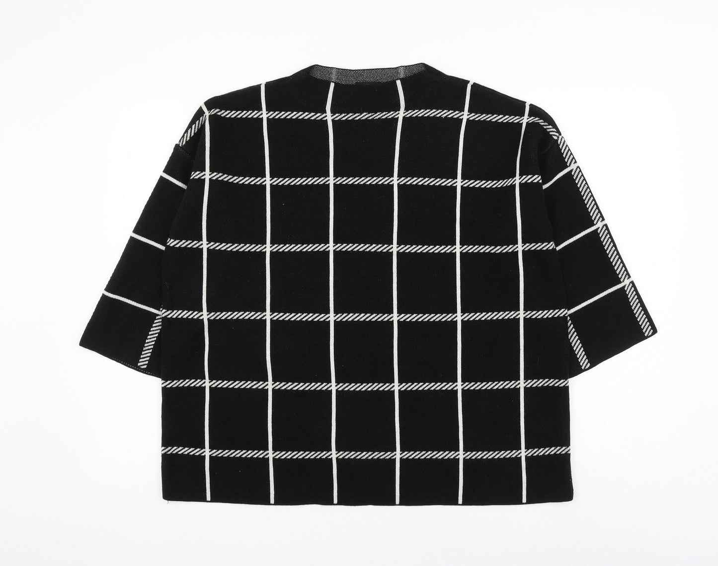 F&F Womens Black Round Neck Check Acrylic Pullover Jumper Size 14