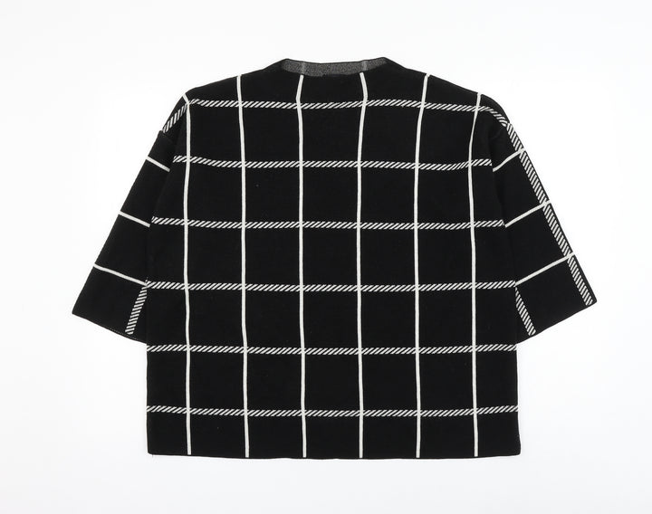 F&F Womens Black Round Neck Check Acrylic Pullover Jumper Size 14