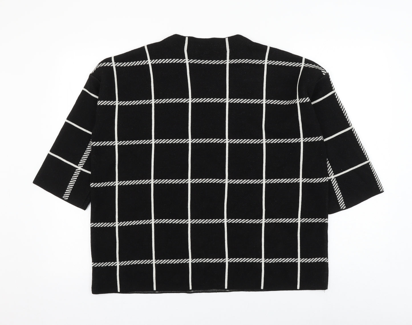 F&F Womens Black Round Neck Check Acrylic Pullover Jumper Size 14