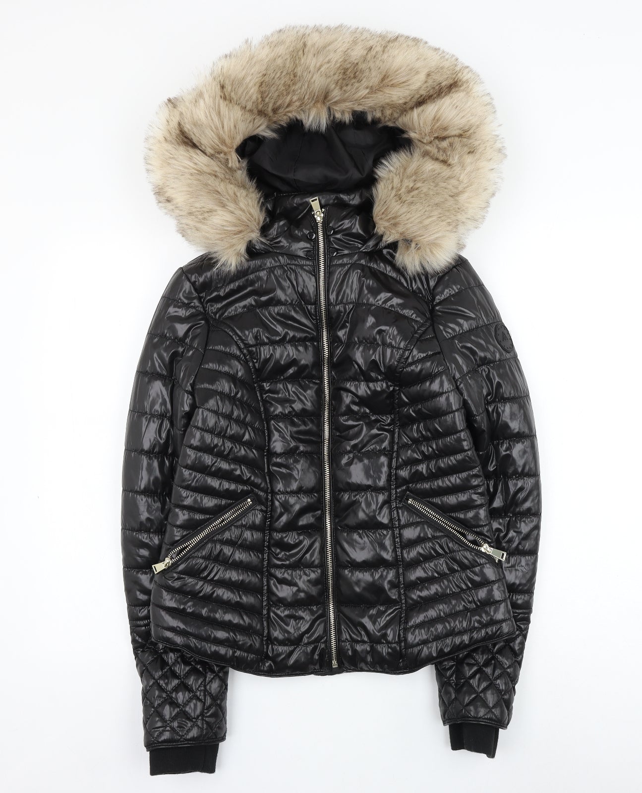 River Island Womens Black Puffer Jacket Coat Size 10 Zip
