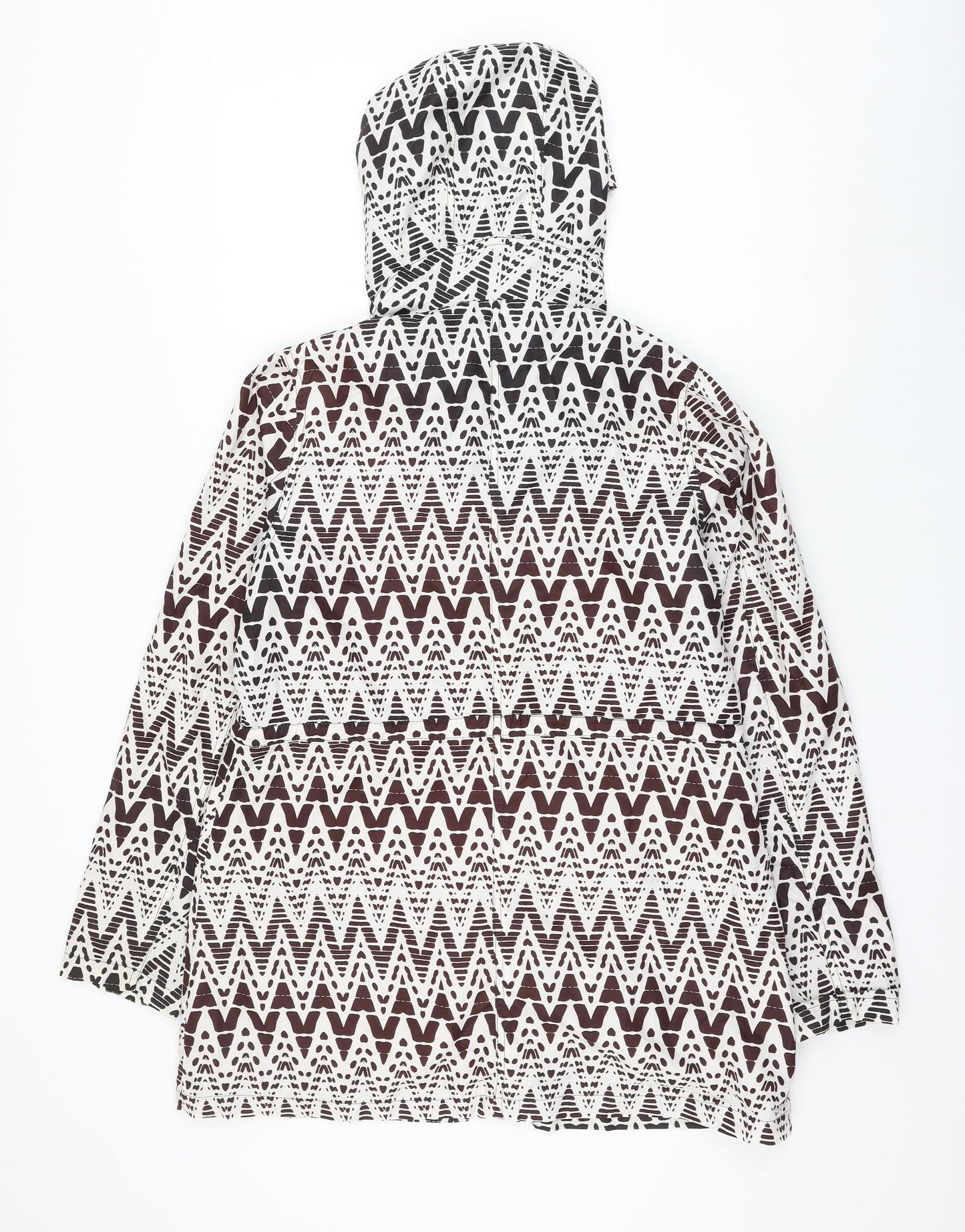 Peacocks Womens Brown Geometric Rain Coat Coat Size 12 Zip