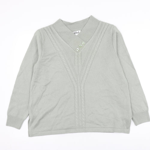 Afibel Womens Green V-Neck Acrylic Pullover Jumper Size 16