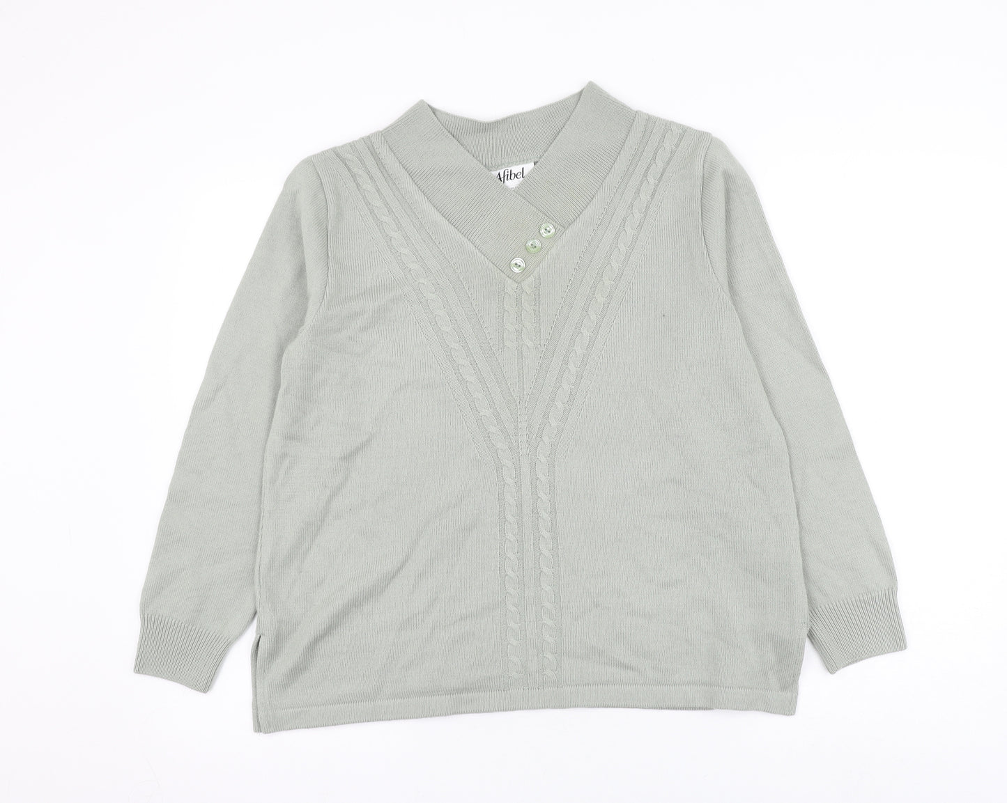 Afibel Womens Green V-Neck Acrylic Pullover Jumper Size 16