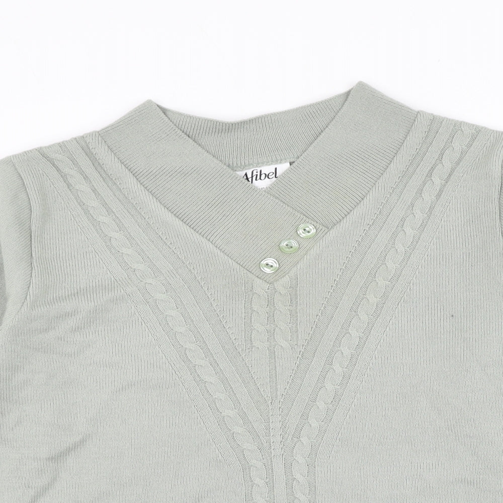 Afibel Womens Green V-Neck Acrylic Pullover Jumper Size 16