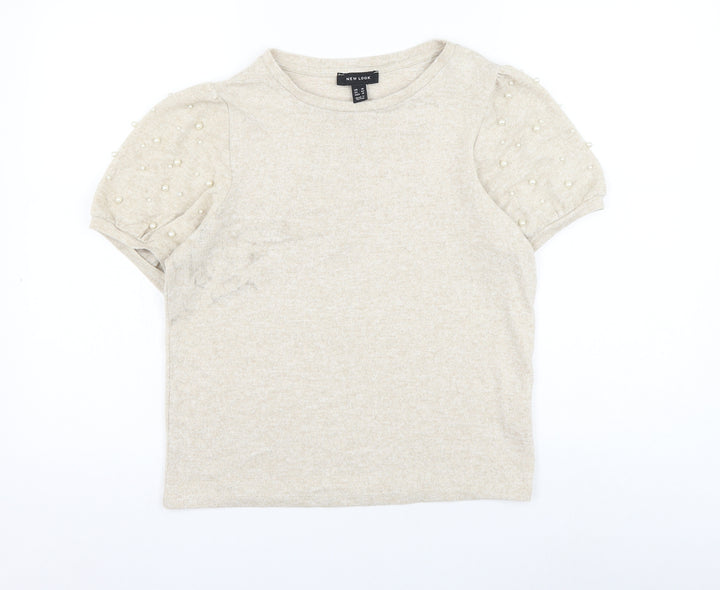 New Look Womens Beige Round Neck Viscose Pullover Jumper Size 14