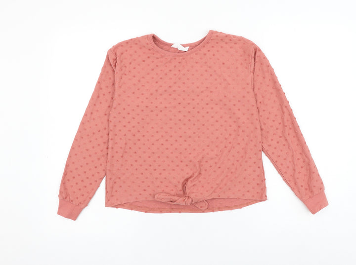 H&M Girls Pink Polka Dot Cotton Pullover Sweatshirt Size 8-9 Years Pullover - Knot Front