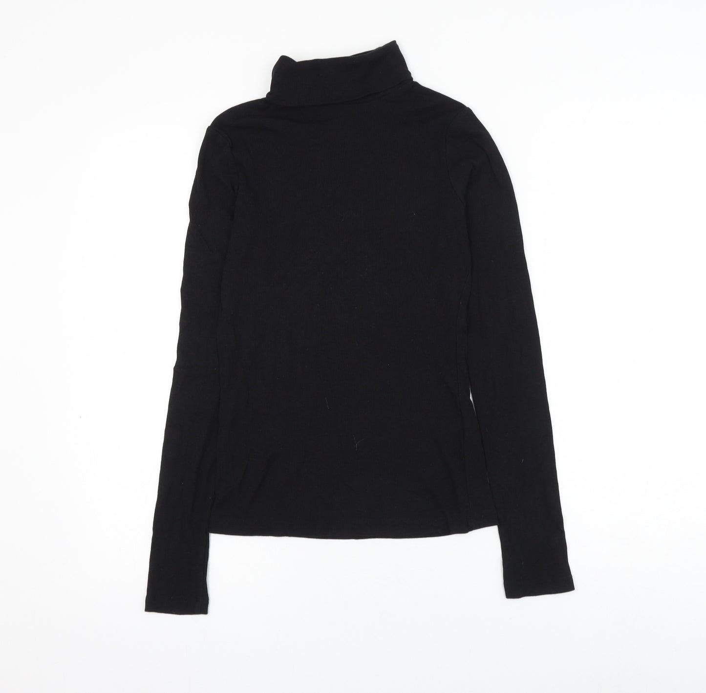 H&M Womens Black Cotton Basic Blouse Size XS Roll Neck