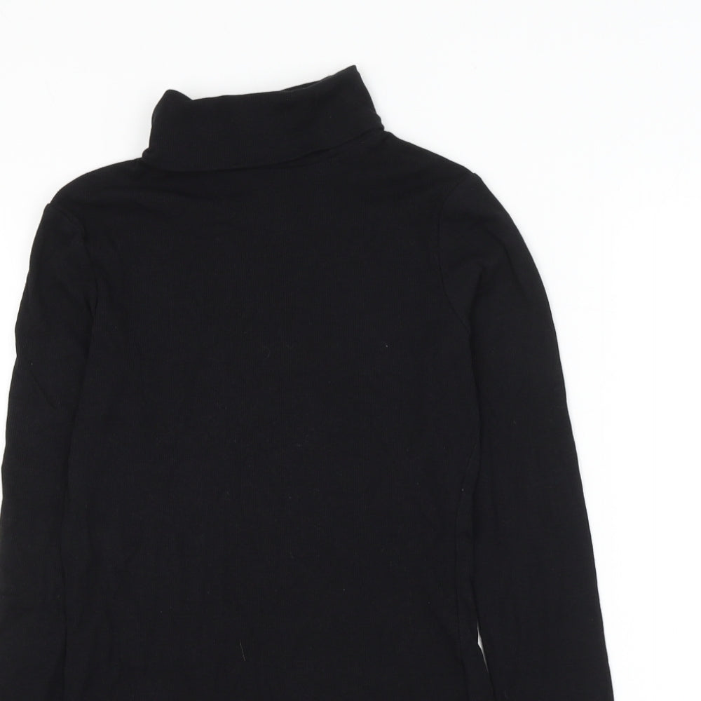 H&M Womens Black Cotton Basic Blouse Size XS Roll Neck