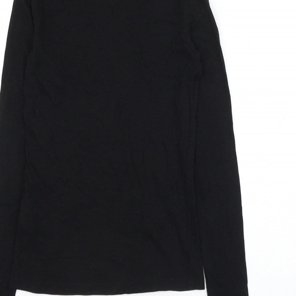 H&M Womens Black Cotton Basic Blouse Size XS Roll Neck