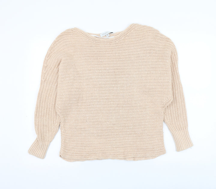 Forever New Womens Beige Boat Neck Cotton Pullover Jumper Size XS