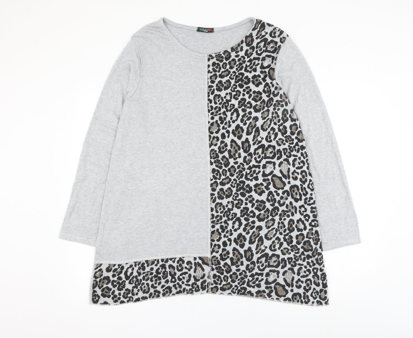 Preworn Womens Grey Animal Print Viscose Pullover Sweatshirt Size M Pullover - Leopard Print