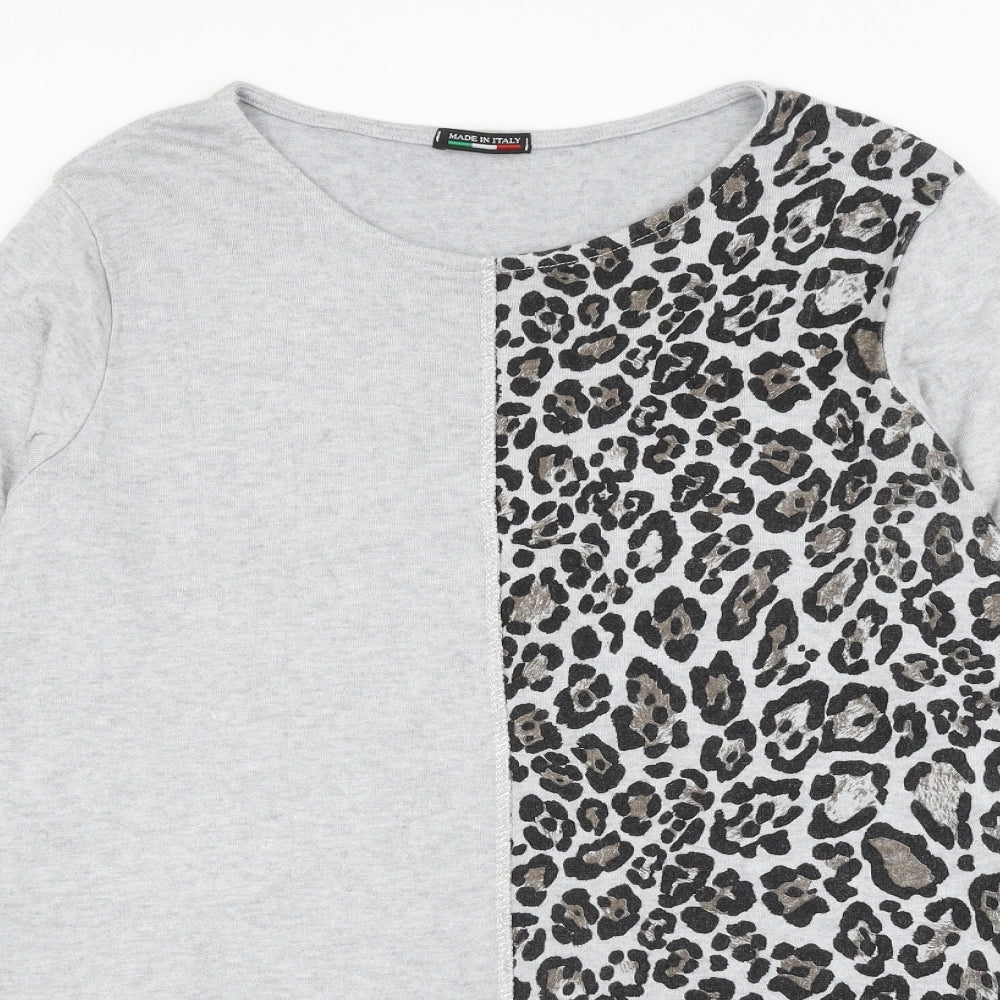 Preworn Womens Grey Animal Print Viscose Pullover Sweatshirt Size M Pullover - Leopard Print