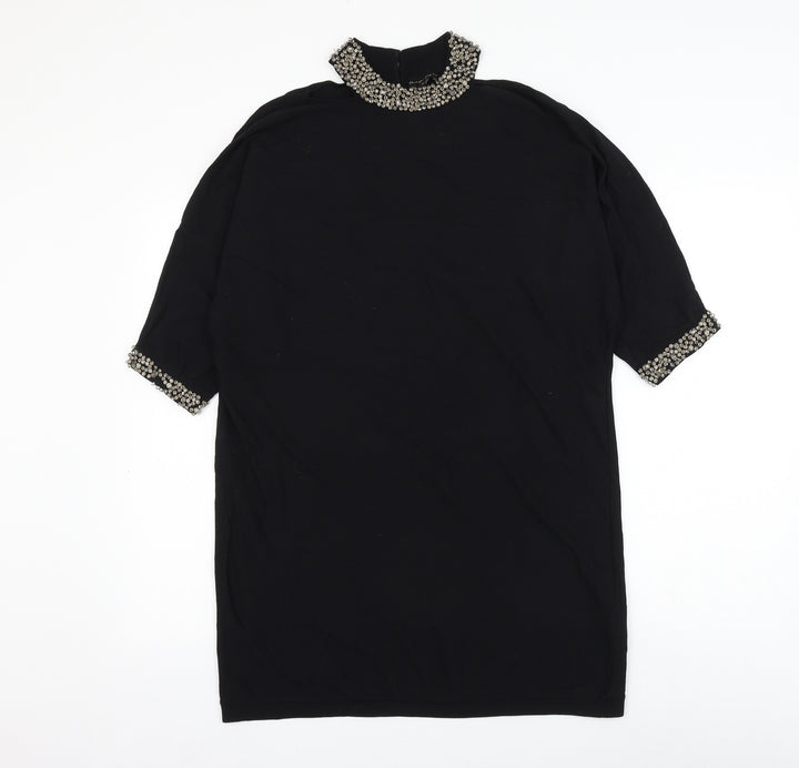 Phase Eight Womens Black Viscose Shift Size M Round Neck Button