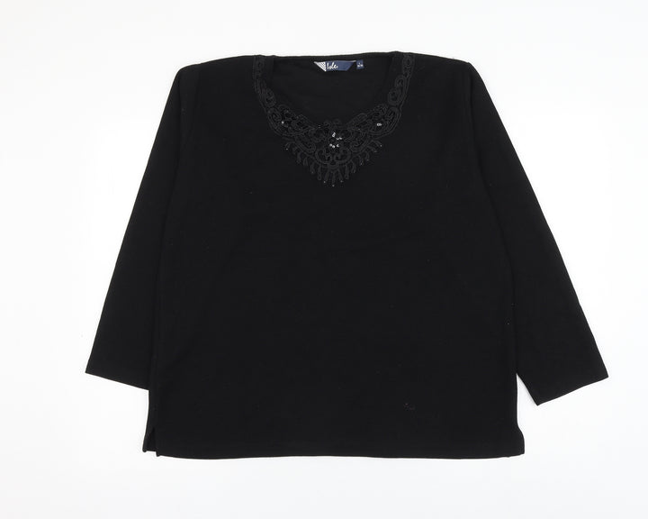 EWM Womens Black Round Neck Polyester Pullover Jumper Size 18