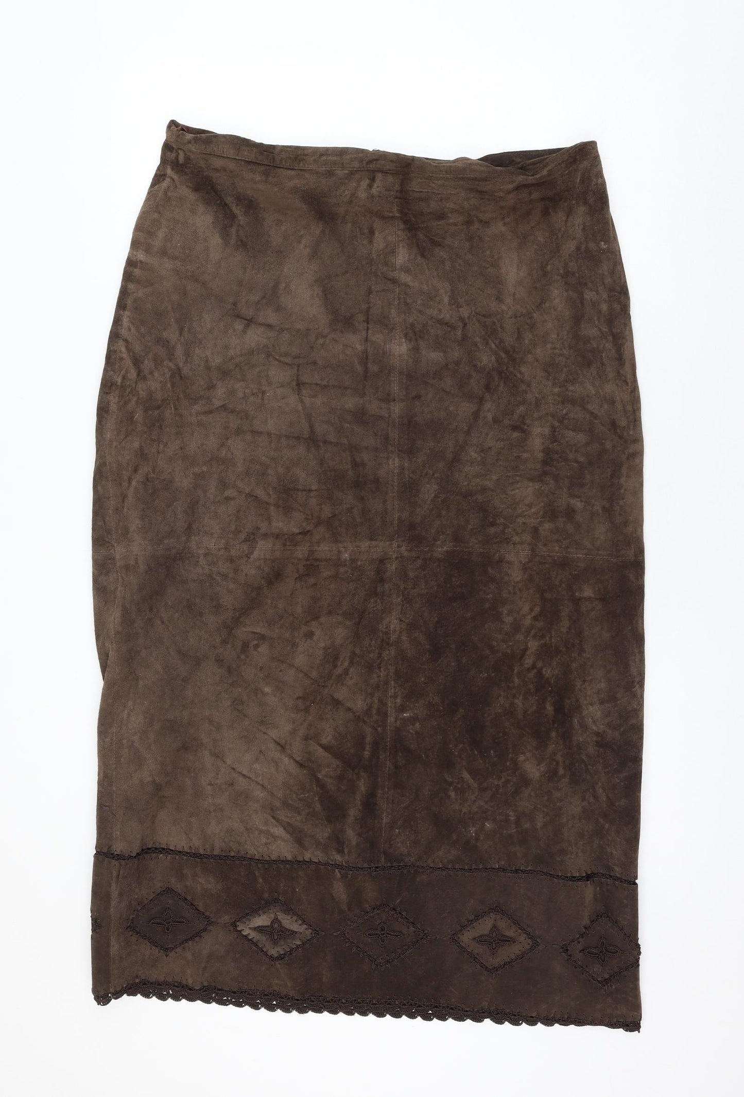 Preworn Womens Brown Leather Straight & Pencil Skirt Size 36 Zip