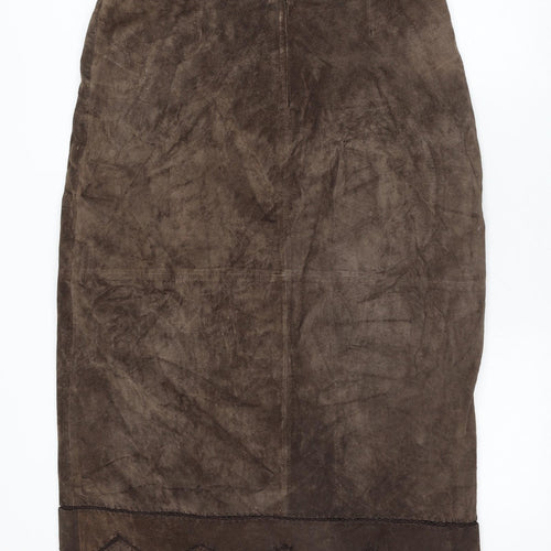 Preworn Womens Brown Leather Straight & Pencil Skirt Size 36 Zip
