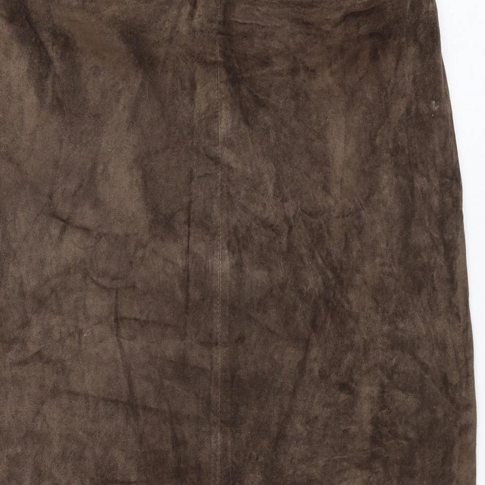 Preworn Womens Brown Leather Straight & Pencil Skirt Size 36 Zip