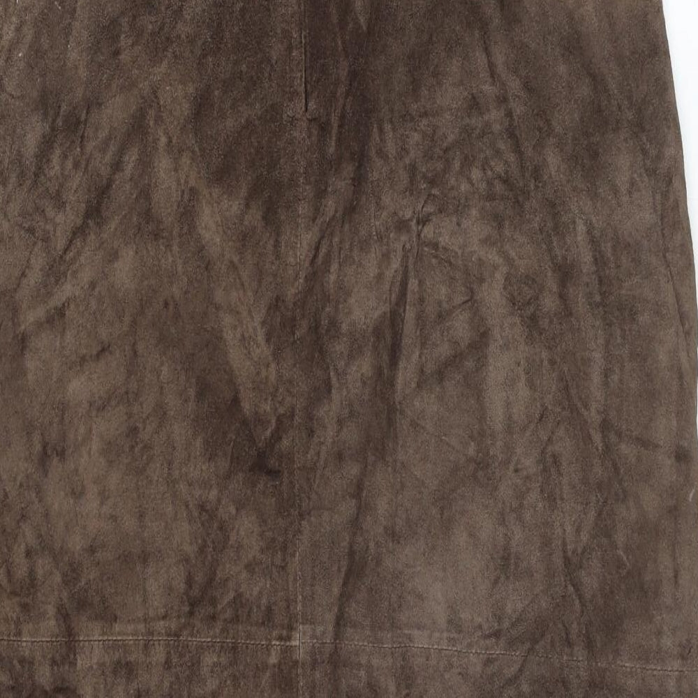 Preworn Womens Brown Leather Straight & Pencil Skirt Size 36 Zip