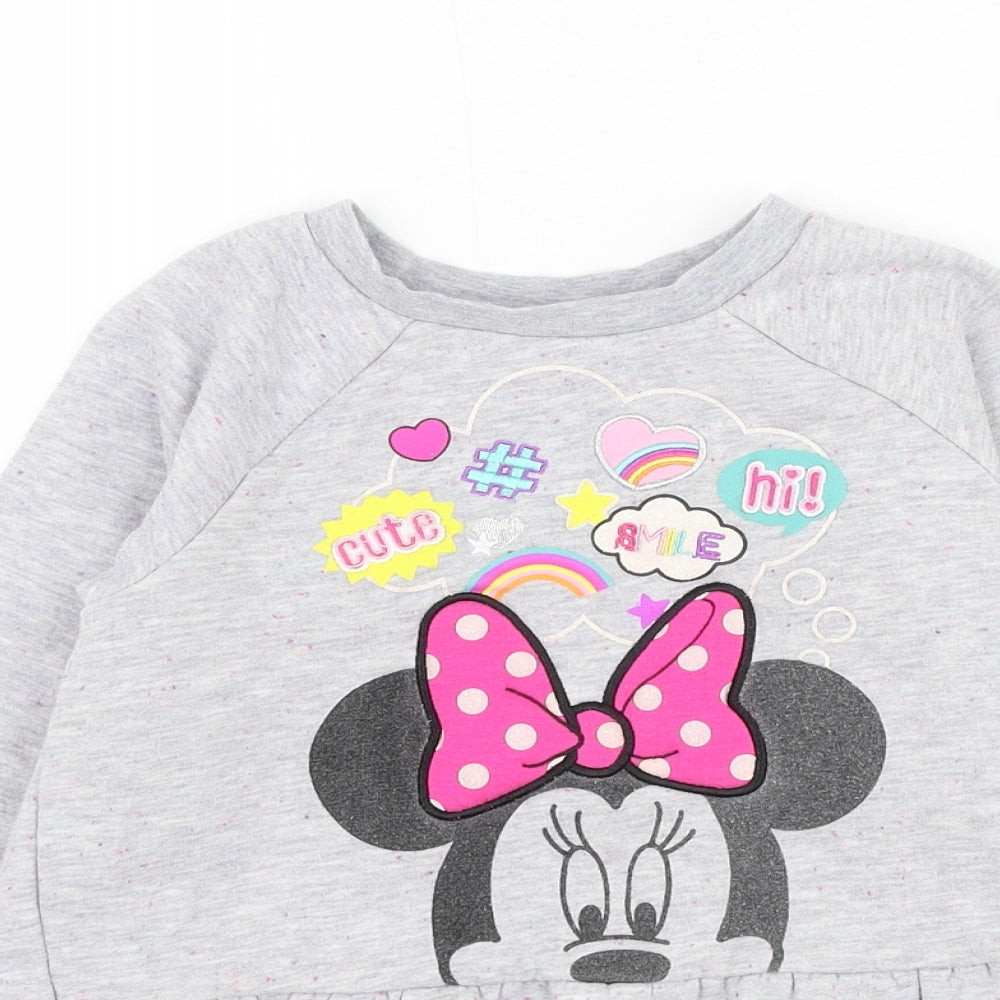 Disney Girls Grey Cotton Pullover Sweatshirt Size 5-6 Years Pullover - Minnie Mouse