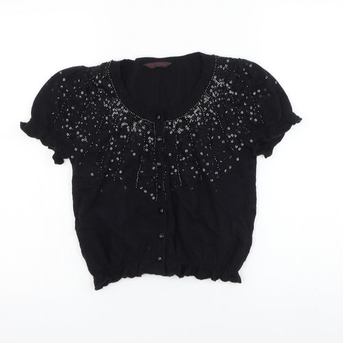 Miss Selfridge Womens Black Round Neck Viscose Cardigan Jumper Size 8
