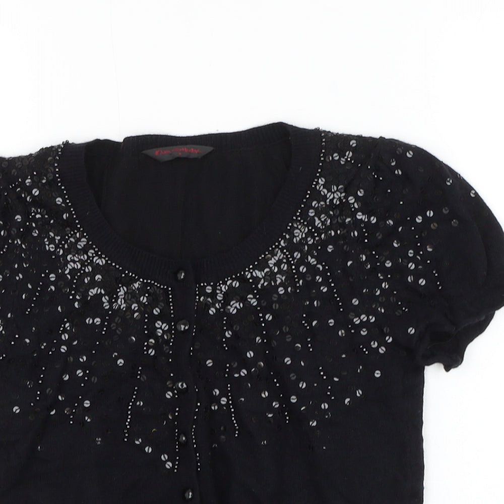 Miss Selfridge Womens Black Round Neck Viscose Cardigan Jumper Size 8