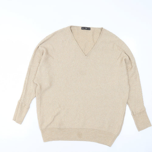 F&F Womens Gold V-Neck Viscose Pullover Jumper Size 8