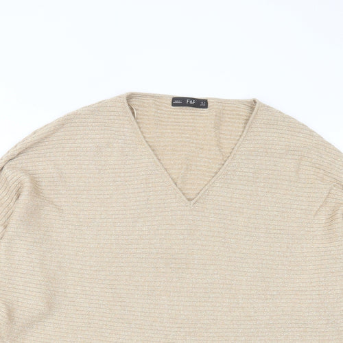 F&F Womens Gold V-Neck Viscose Pullover Jumper Size 8