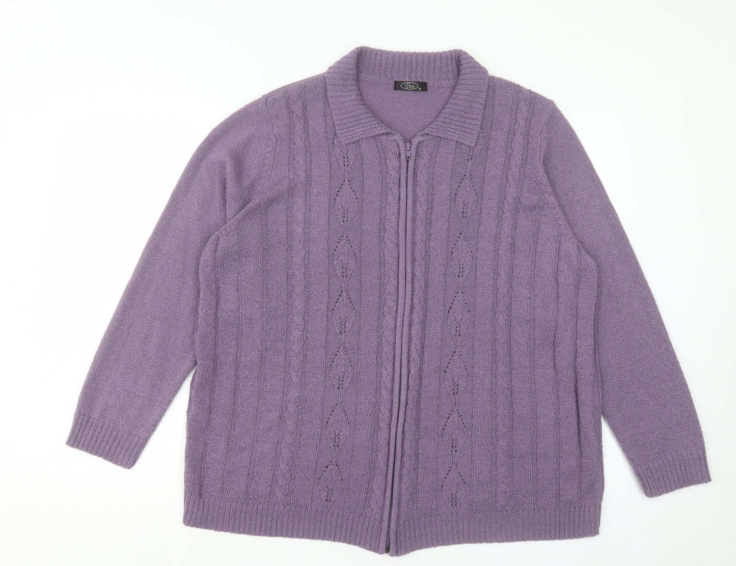 Bonmarché Womens Purple Collared Acrylic Full Zip Jumper Size XL