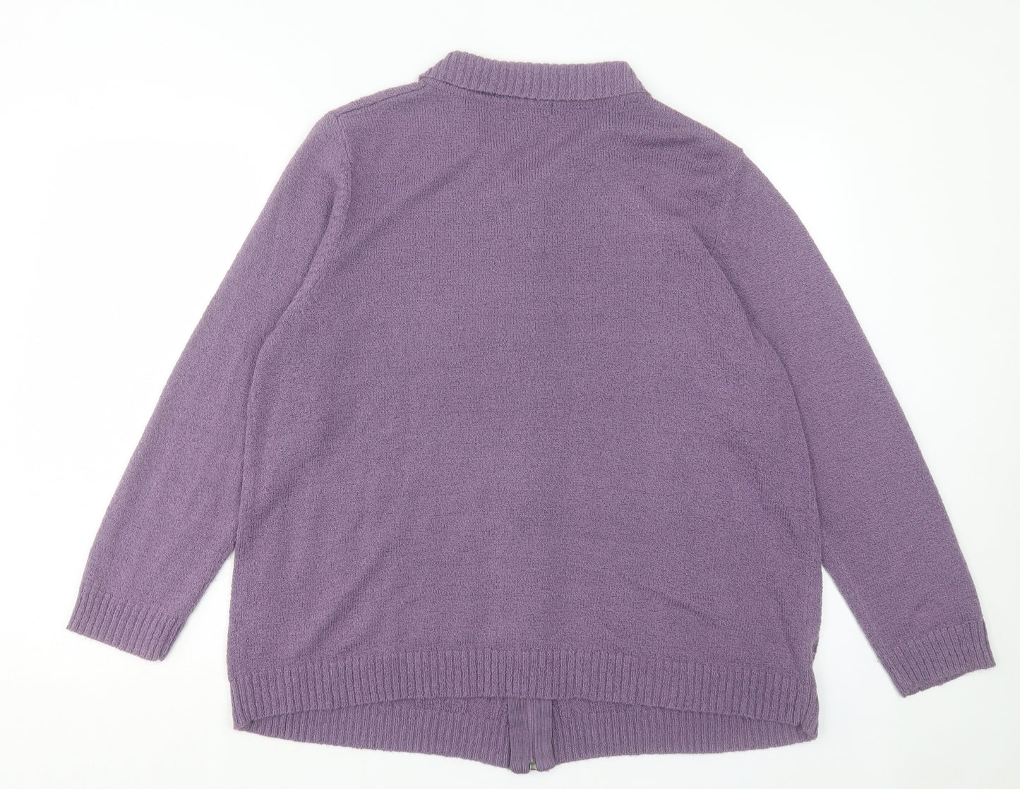Bonmarché Womens Purple Collared Acrylic Full Zip Jumper Size XL