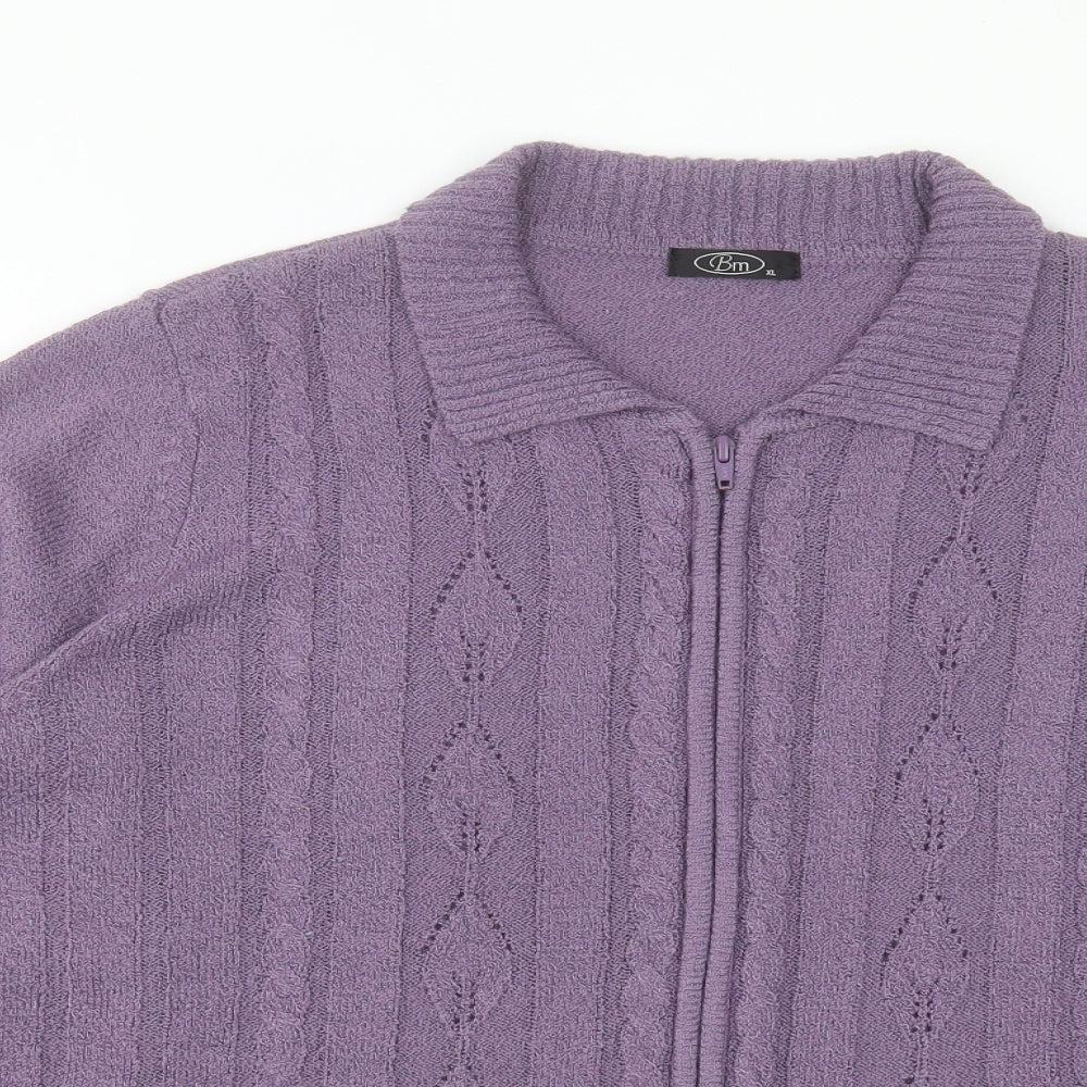 Bonmarché Womens Purple Collared Acrylic Full Zip Jumper Size XL