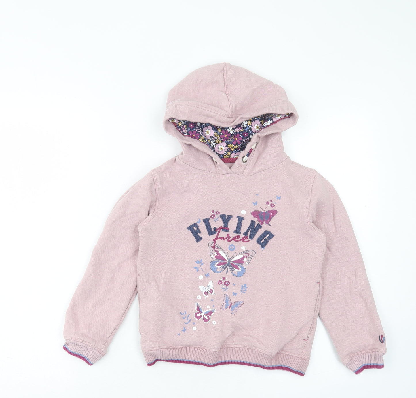 Fat Face Girls Pink Cotton Pullover Hoodie Size 6-7 Years Pullover