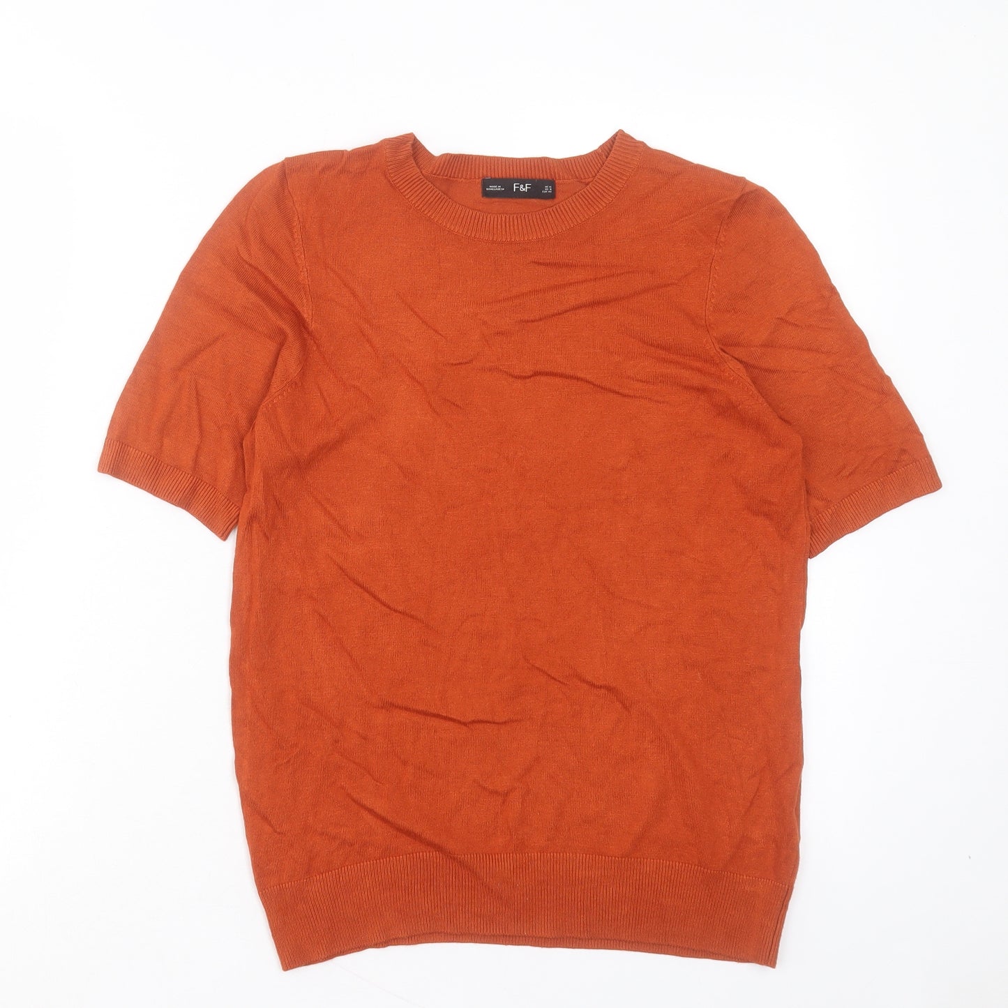 F&F Womens Brown Viscose Basic T-Shirt Size 12 Crew Neck