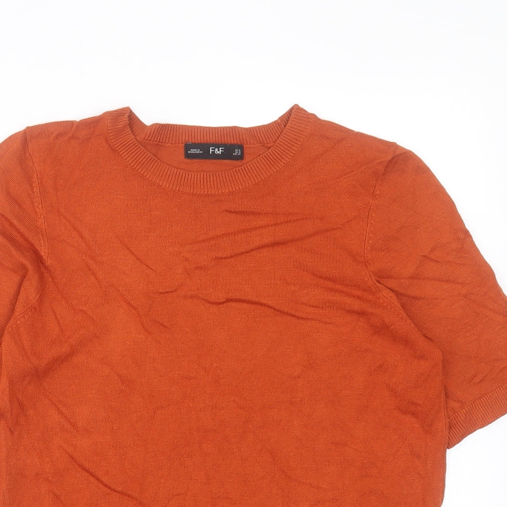 F&F Womens Brown Viscose Basic T-Shirt Size 12 Crew Neck
