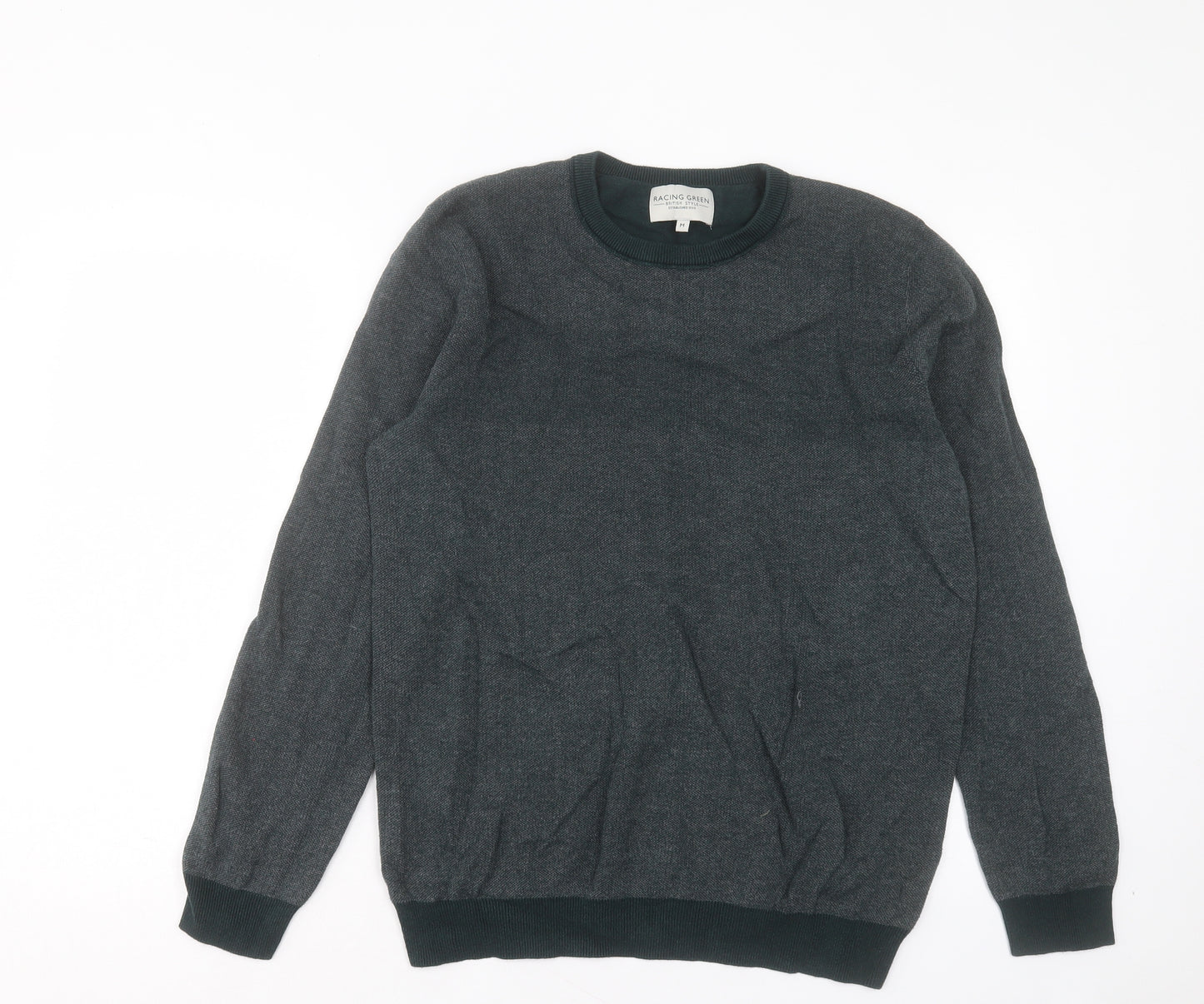 Racing Green Mens Green Crew Neck Cotton Pullover Jumper Size M