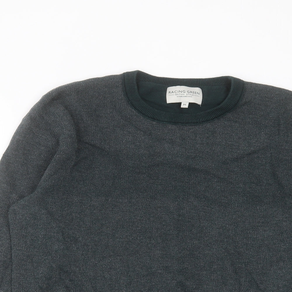 Racing Green Mens Green Crew Neck Cotton Pullover Jumper Size M
