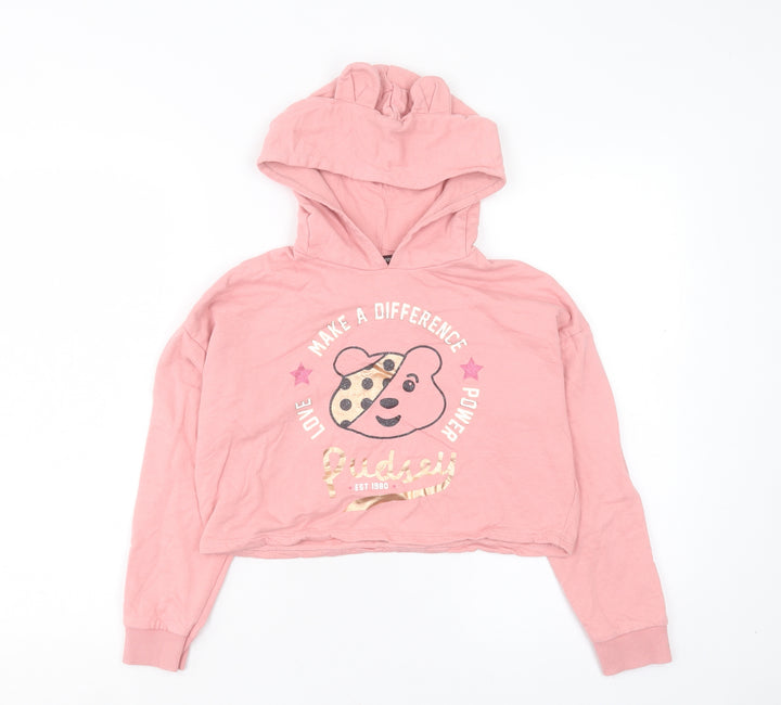 George Girls Pink Cotton Pullover Hoodie Size 8-9 Years Pullover - Pudsey