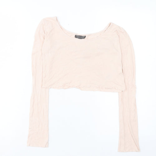 Topshop Womens Pink Viscose Cropped T-Shirt Size 10 Scoop Neck