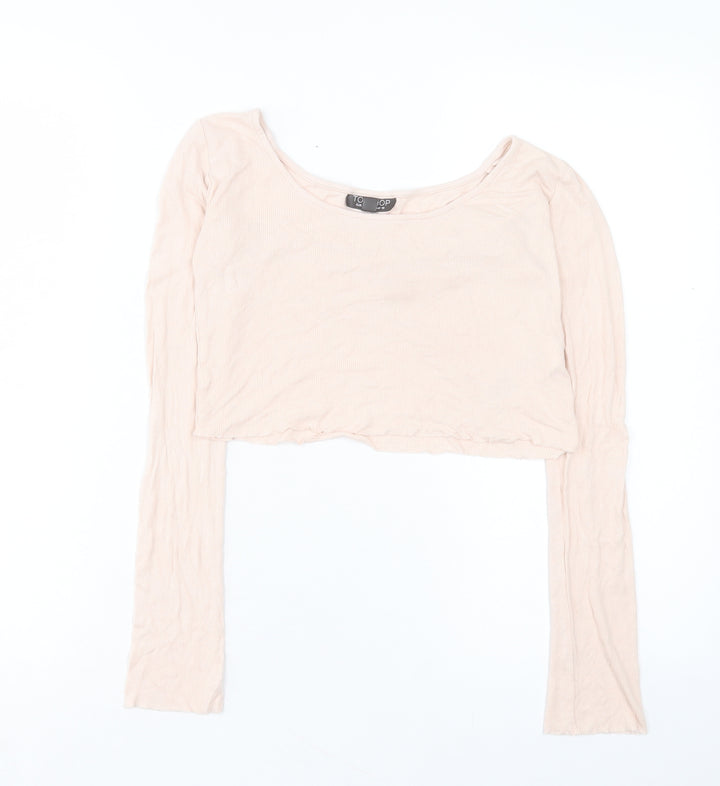 Topshop Womens Pink Viscose Cropped T-Shirt Size 10 Scoop Neck