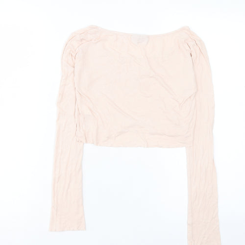 Topshop Womens Pink Viscose Cropped T-Shirt Size 10 Scoop Neck