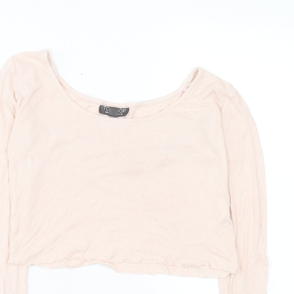 Topshop Womens Pink Viscose Cropped T-Shirt Size 10 Scoop Neck