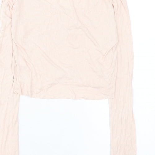 Topshop Womens Pink Viscose Cropped T-Shirt Size 10 Scoop Neck