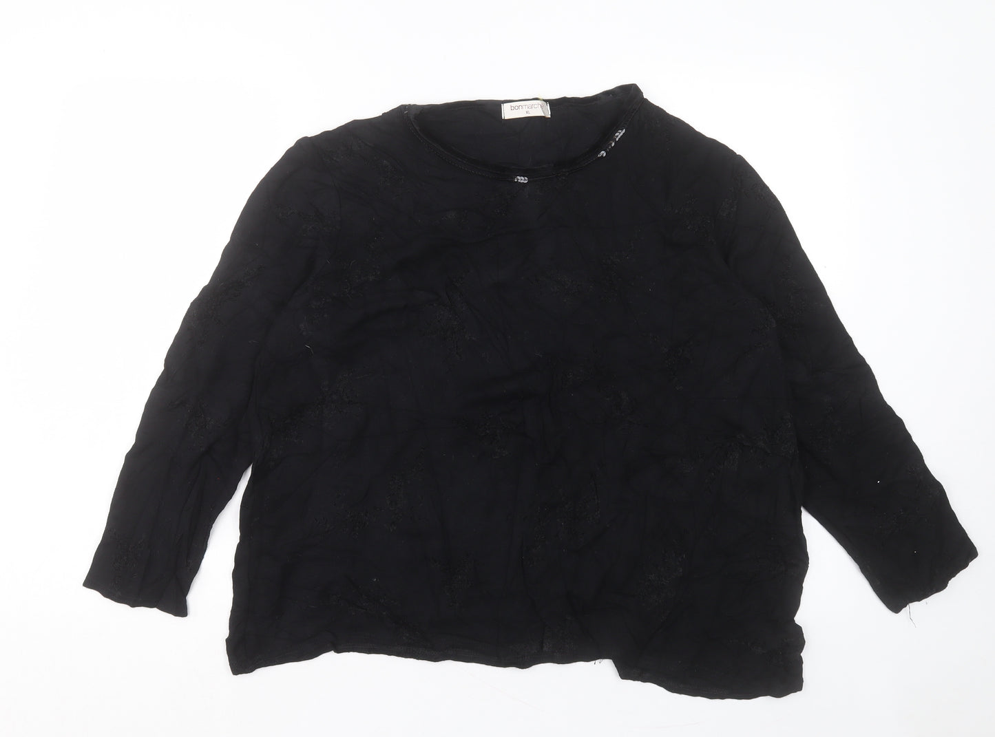 Bonmarché Womens Black Crew Neck Geometric Viscose Pullover Jumper Size XL
