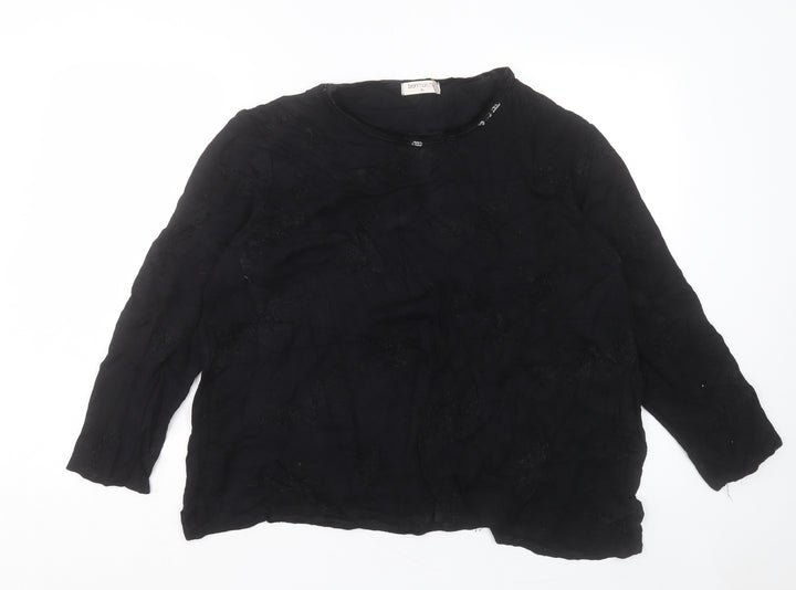 Bonmarché Womens Black Crew Neck Geometric Viscose Pullover Jumper Size XL