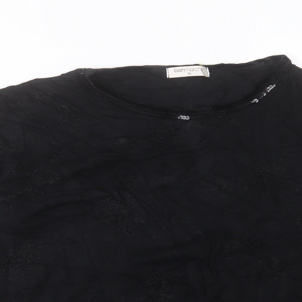 Bonmarché Womens Black Crew Neck Geometric Viscose Pullover Jumper Size XL