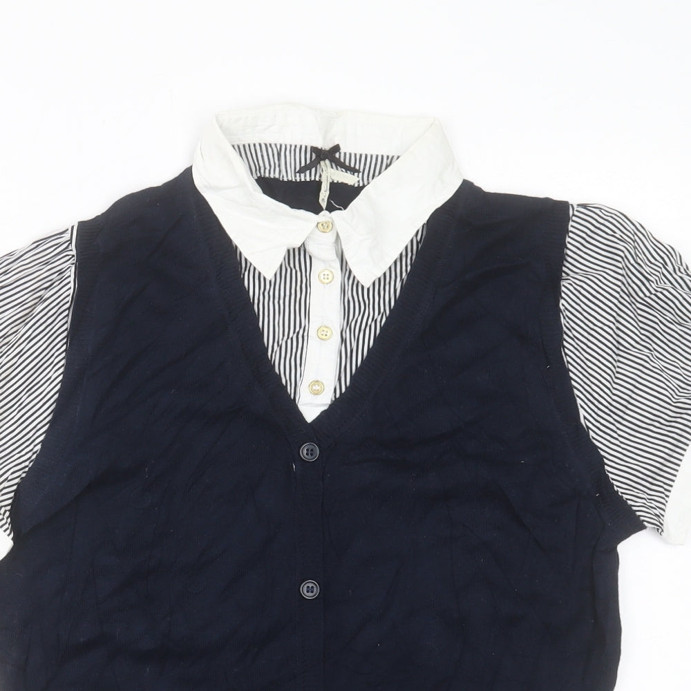 Primark Womens Blue Collared Striped Cotton Cardigan Jumper Size L