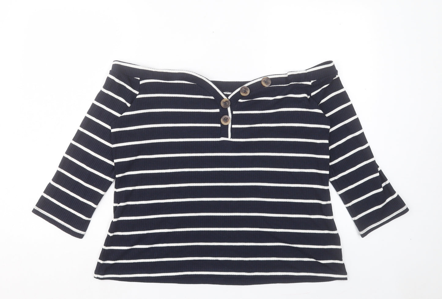 F&F Womens Blue Striped Polyester Basic T-Shirt Size 20 Boat Neck