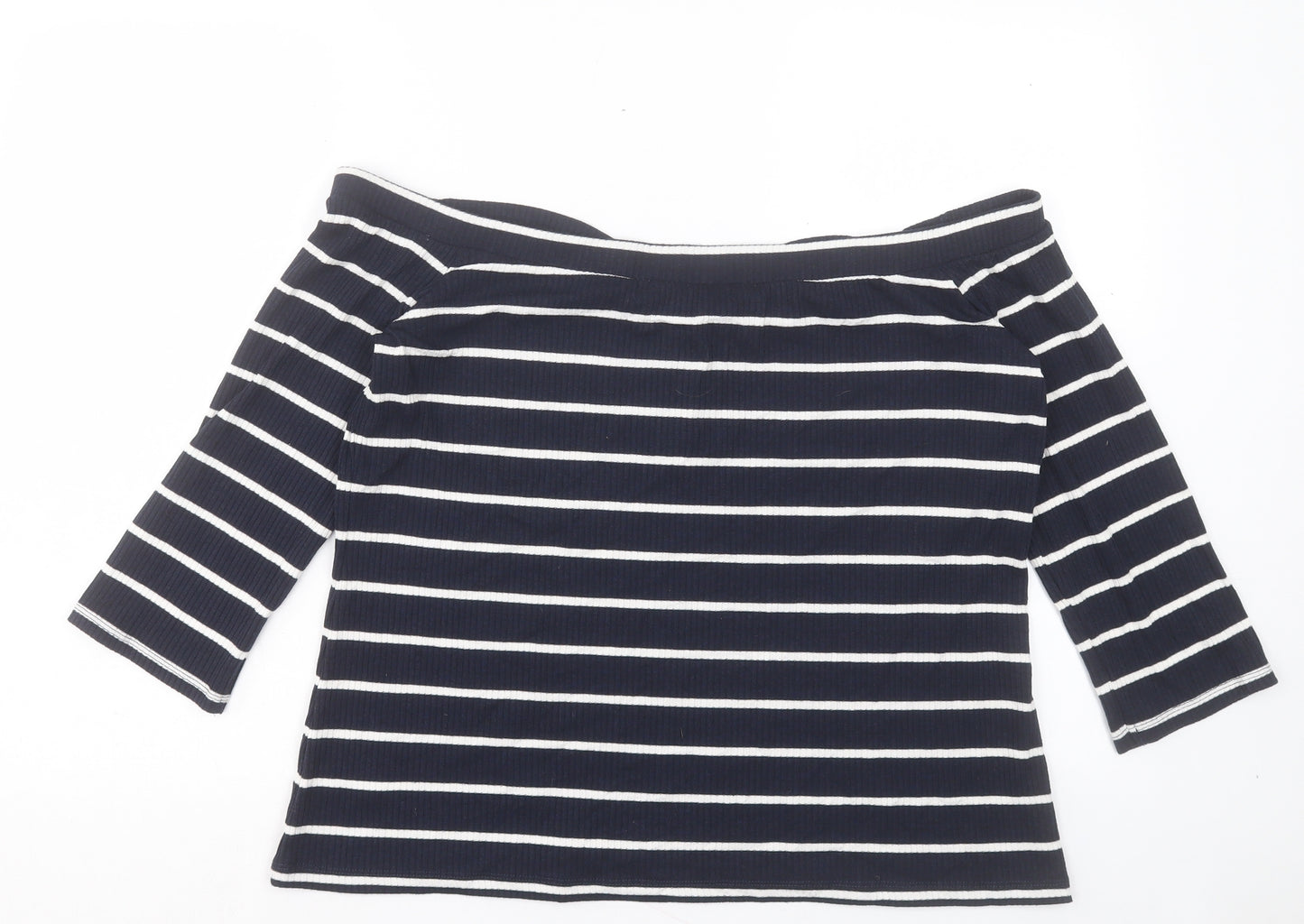 F&F Womens Blue Striped Polyester Basic T-Shirt Size 20 Boat Neck