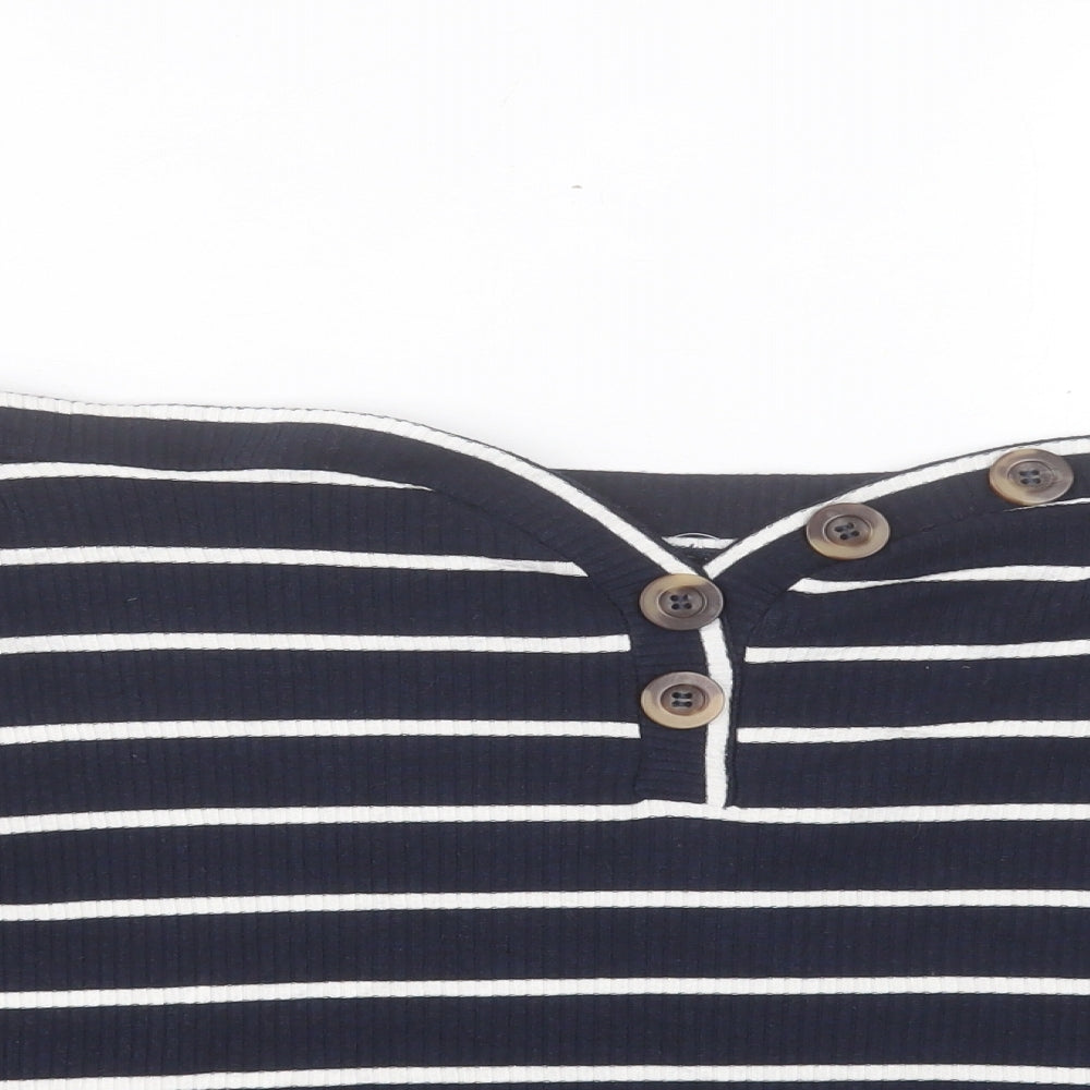 F&F Womens Blue Striped Polyester Basic T-Shirt Size 20 Boat Neck