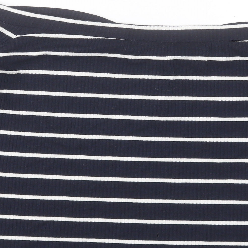 F&F Womens Blue Striped Polyester Basic T-Shirt Size 20 Boat Neck